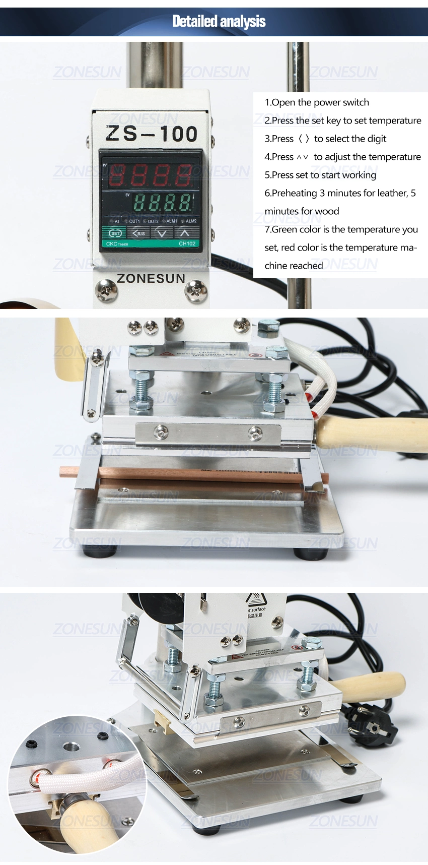 Zonesun Zs-100b Dual Use Hot Foil Stamping Machine Manual Bronzing Machine for PVC Card Leather Pencils Paper Stamping Machine